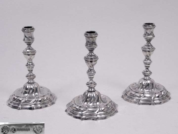 Set of Three German Silver Candlesticks